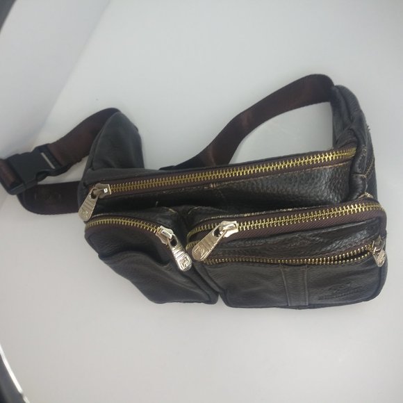 Fuzhiniao Brown Leather Hip Pack Crossbody Travel Streetwear Man Bag Unisex VGC - Picture 2 of 8